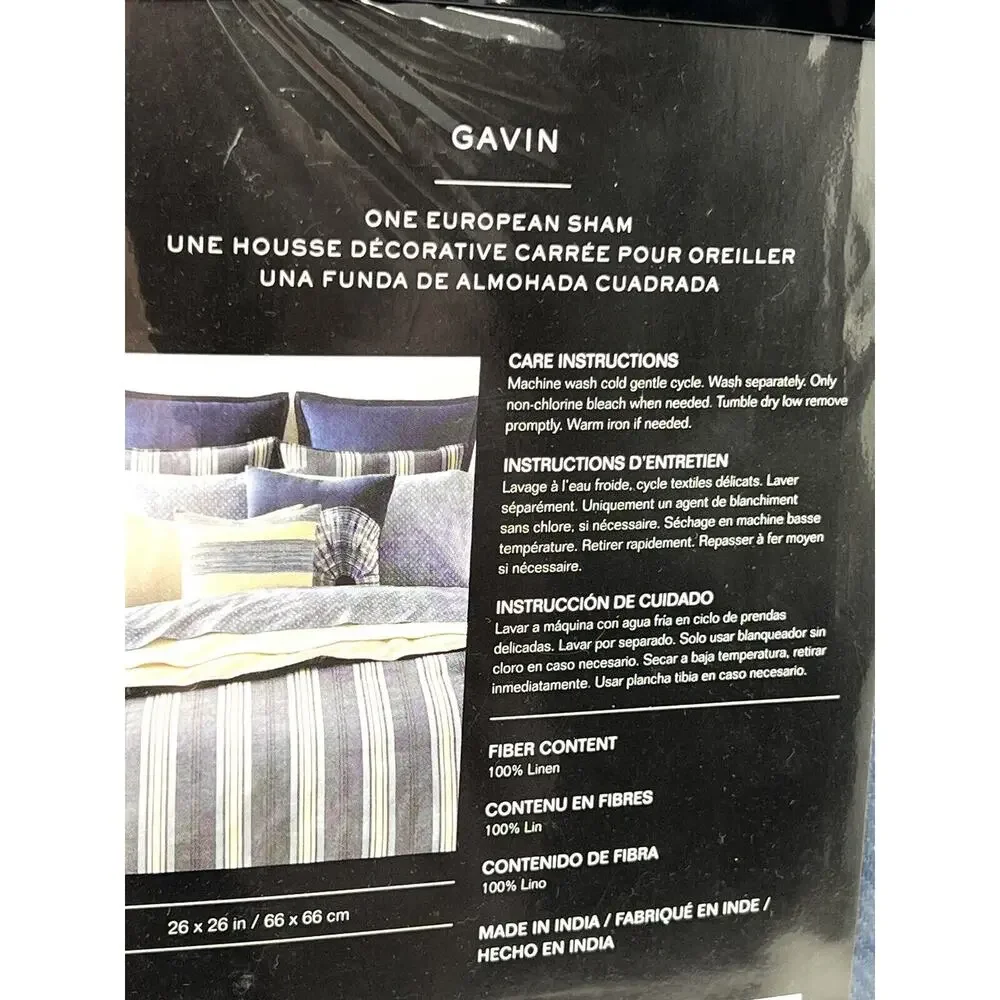 Ralph Lauren Gavin Euro Pillow Shams Indigo Blue 100% Linen Pair Of 2 26” X 26”